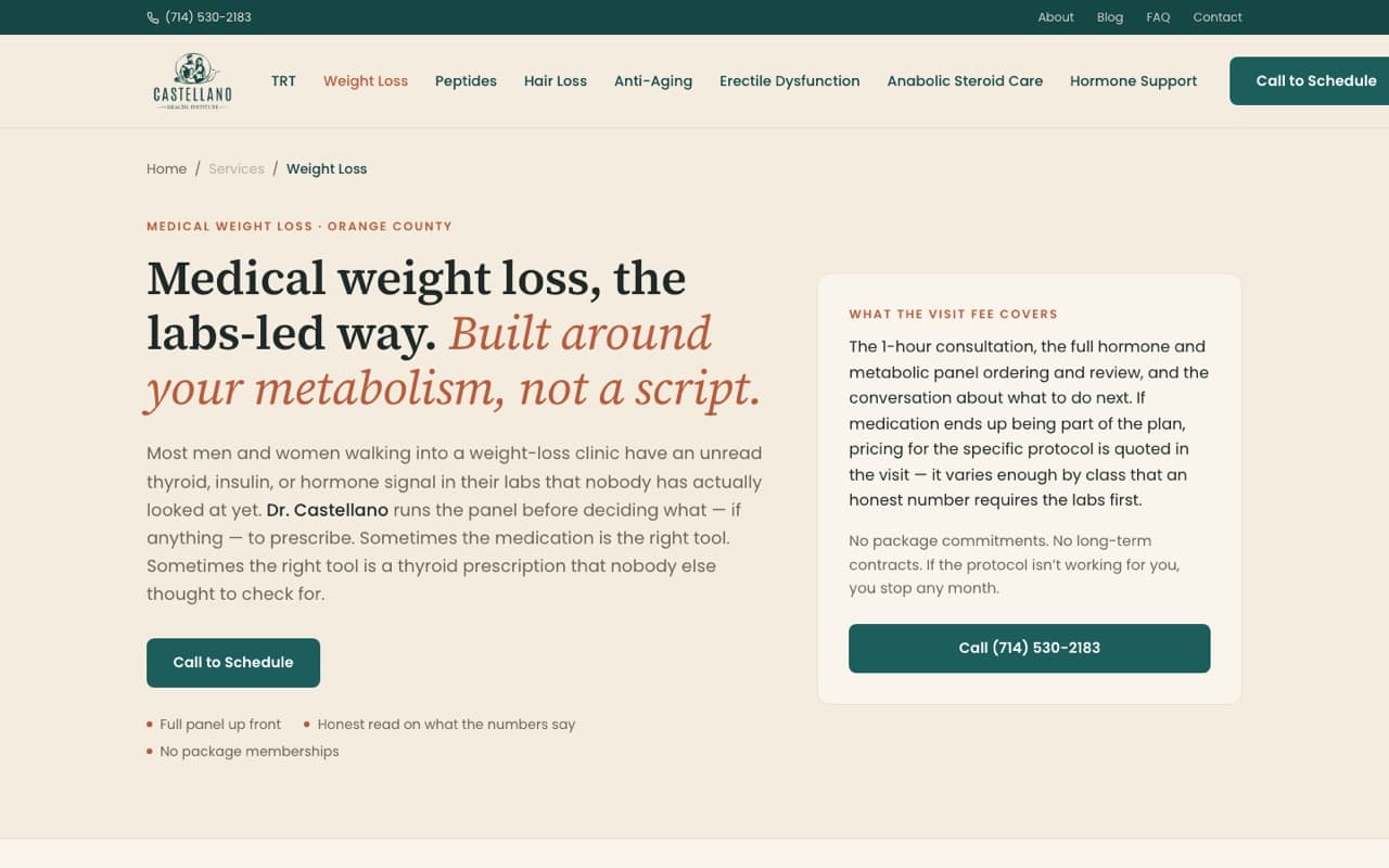 Castellano Health Institute medical weight-loss page