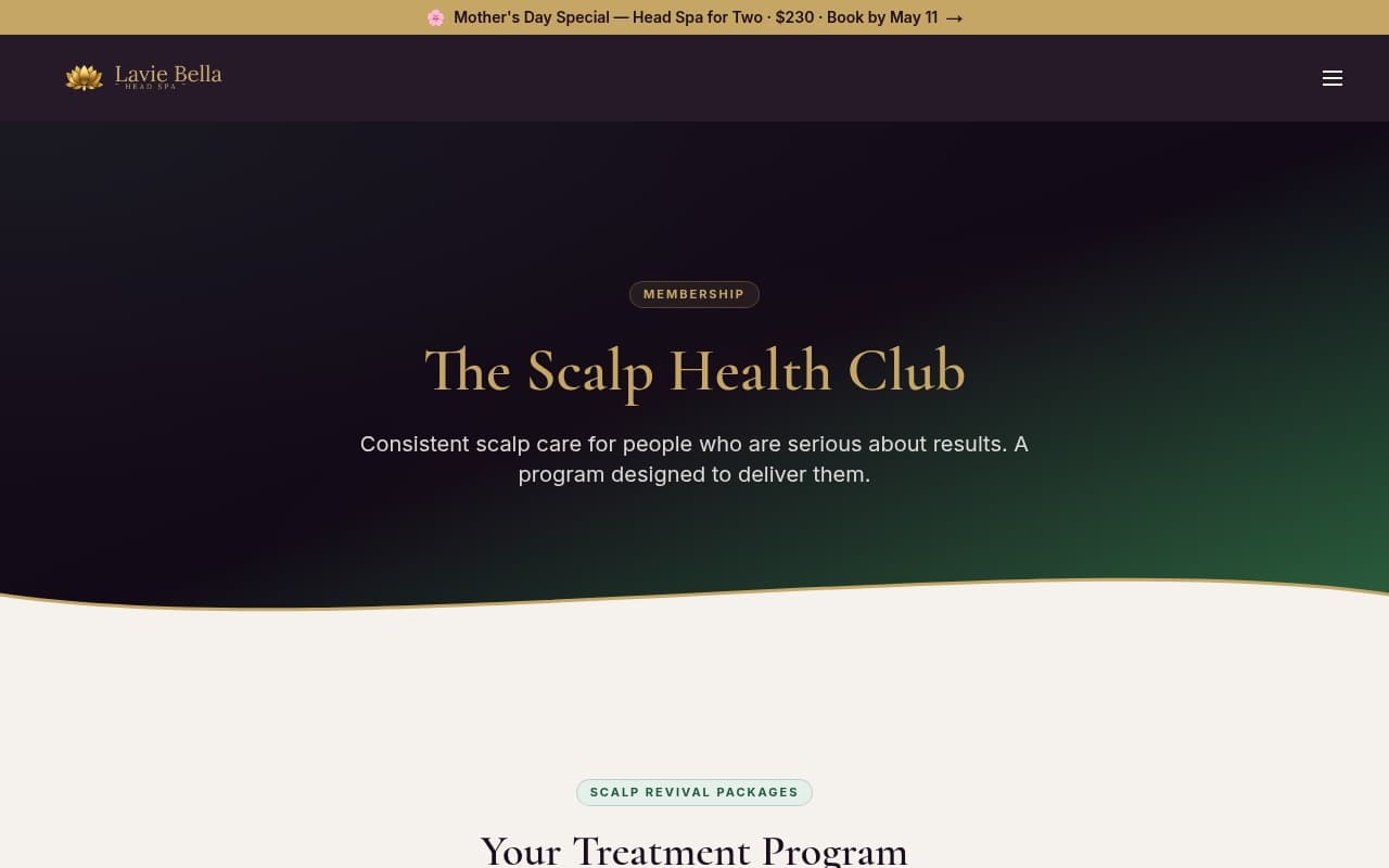 Lavie Bella Scalp Health Club membership page
